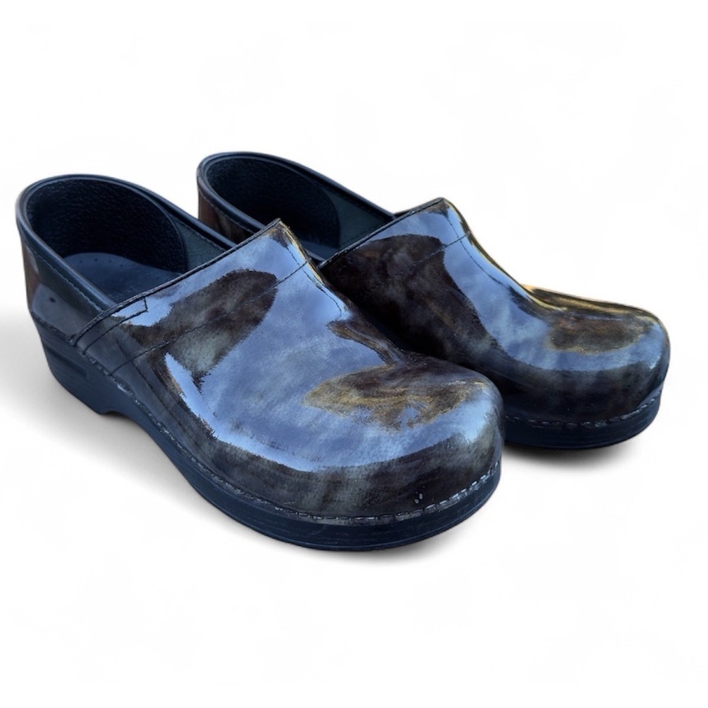 Dansko Marbled Clogs Women's 41 Size 10.5 - 11 Patent Leather ITALY Green Brown - Picture 2 of 13